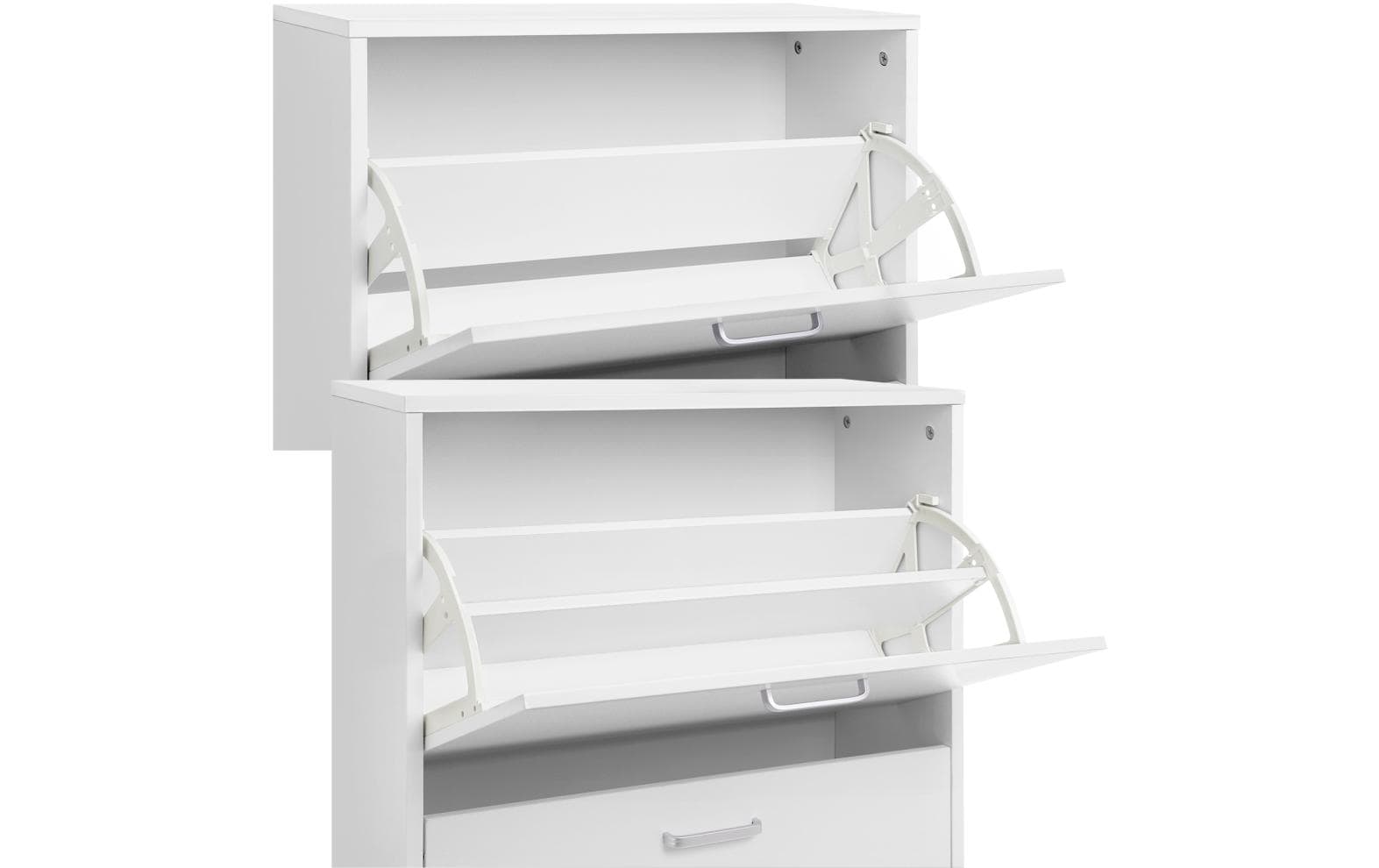Schuhschrank mit 3 Klappen aus Spanplatte, Weiss<br>Schuhschrank mit verstellbaren Trennwänden