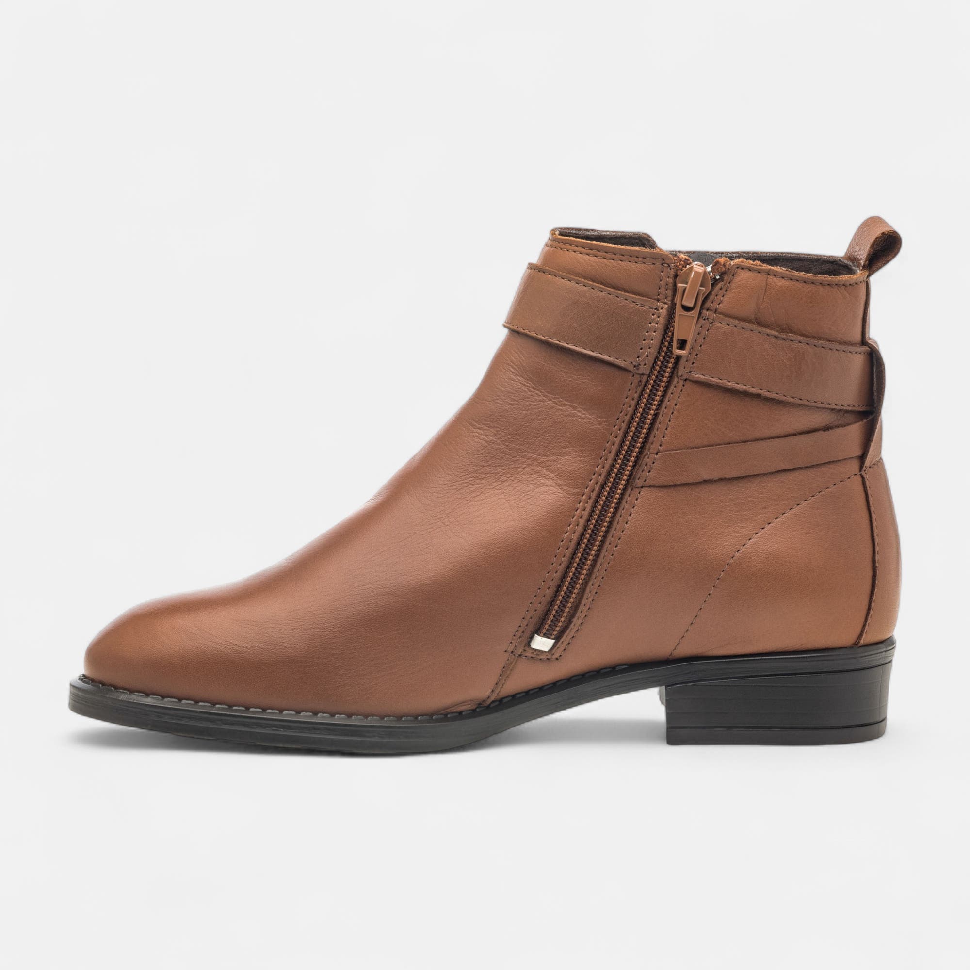 Bottines Femme en cuir cognac