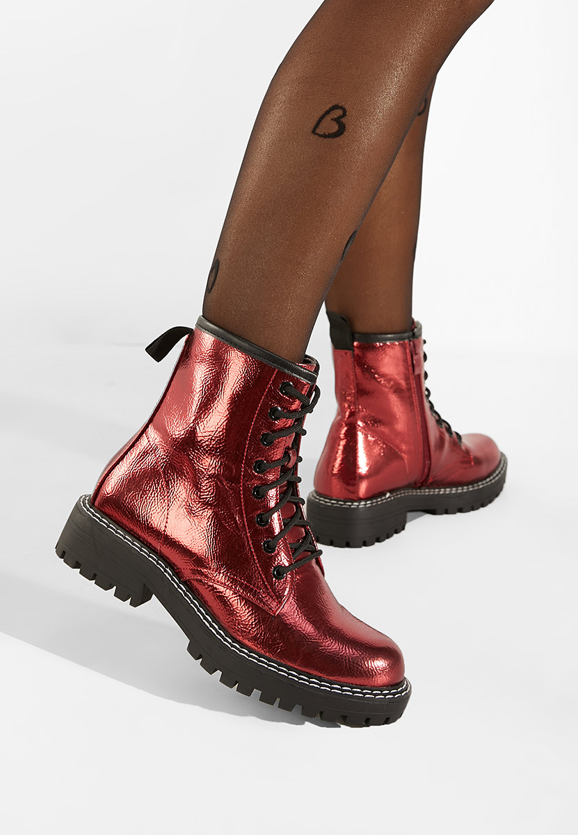 Bottines rangers femme rouges Aquarus