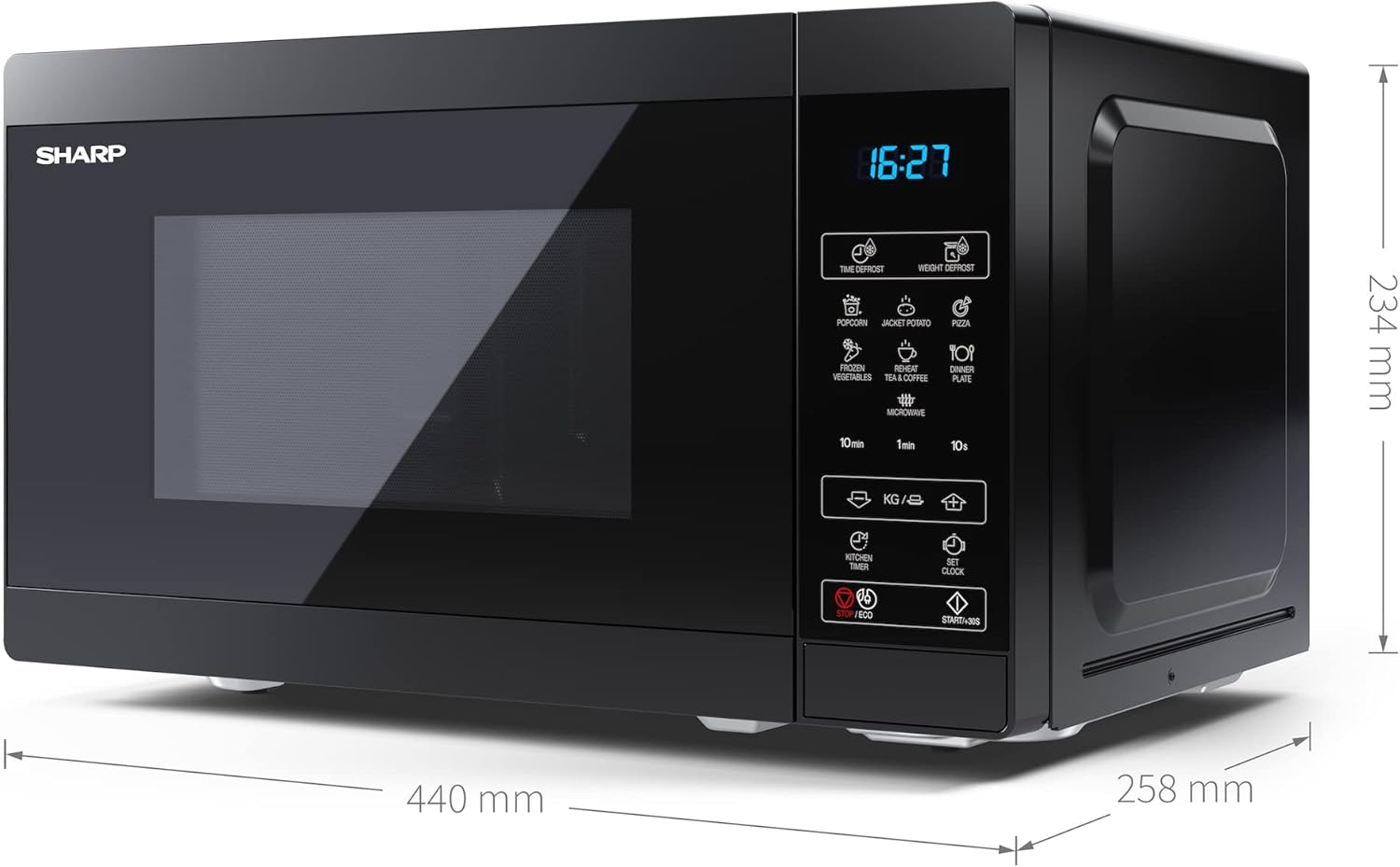 SHARP MS02E Mikrowelle (Mikrowelle: 800W, 11 Leistungsstufen, Auftaufunktion, Abmessungen: 440x258x324cm), schwarz