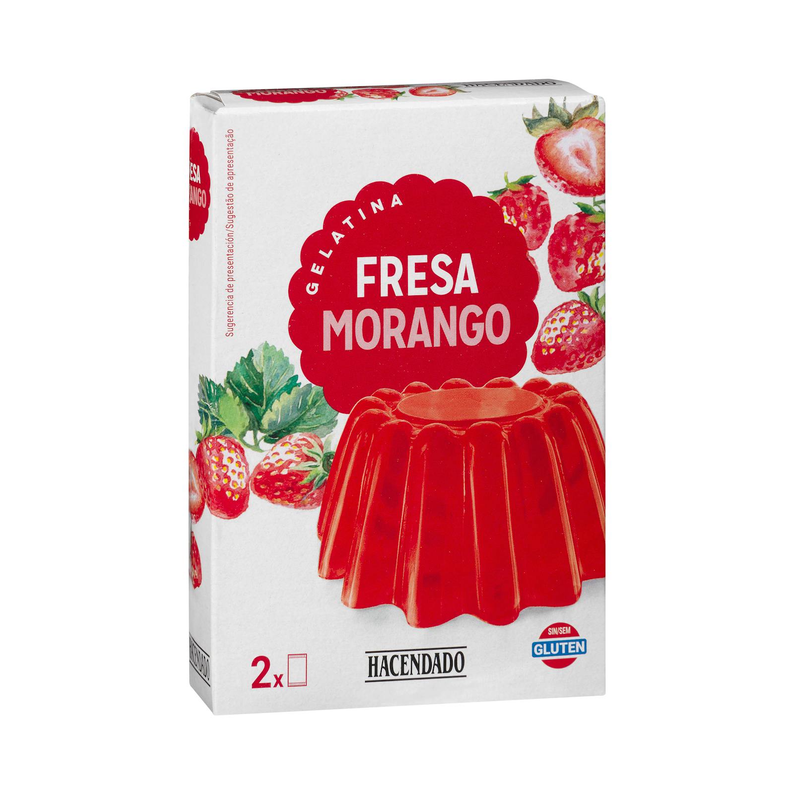 Préparation de poudre de gélatine de fraise Hacendado