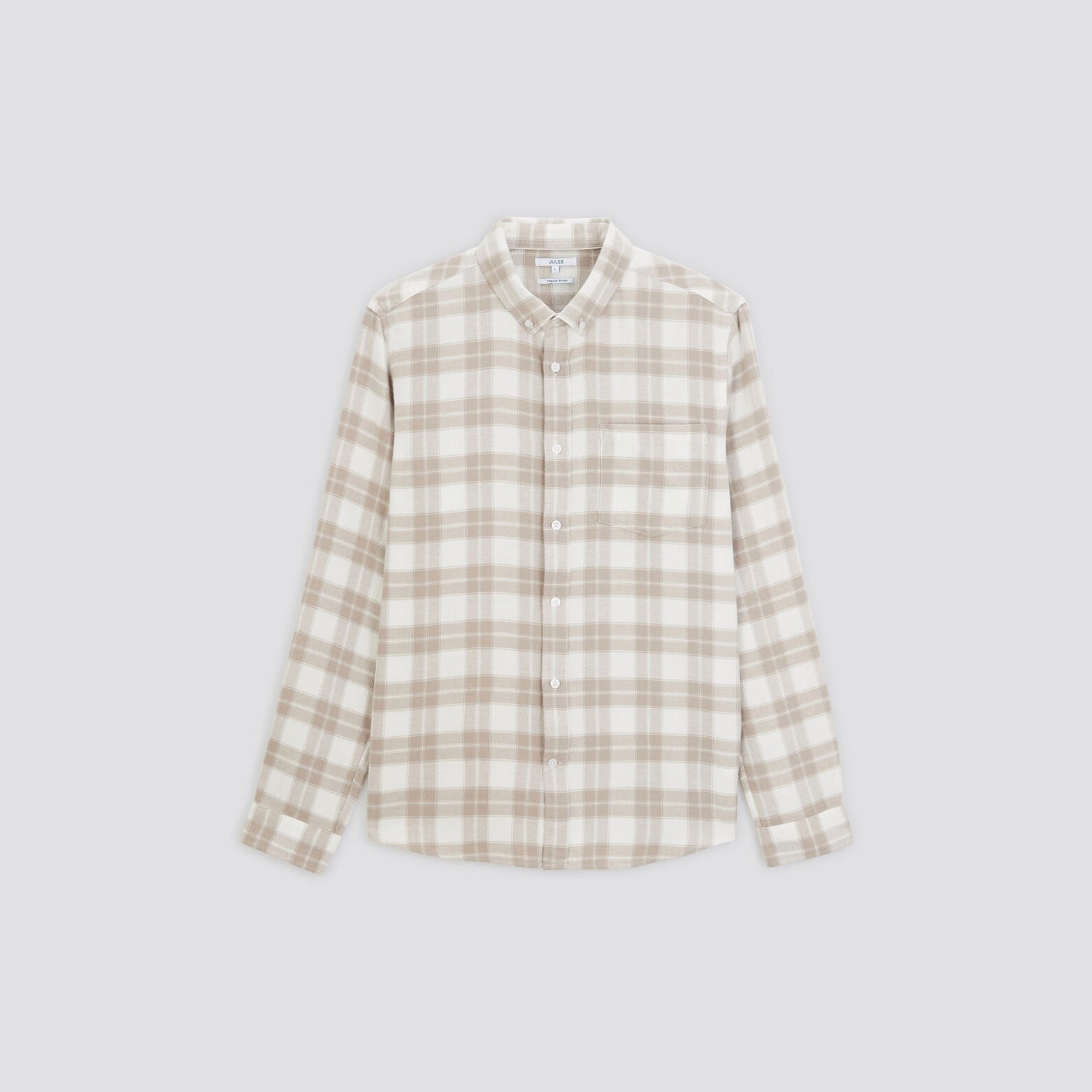 Chemise regular carreaux coton recyclé flanelle Ecru
