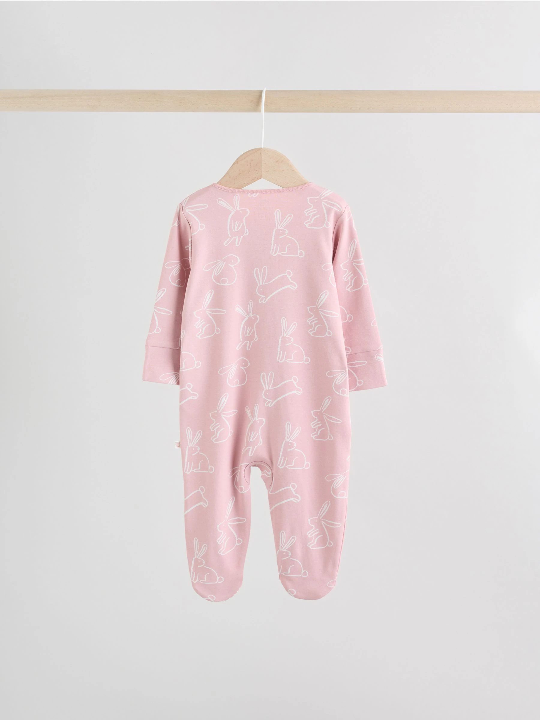 Roze met konijnen - Verpakking van 3 babyslaappakjes met tweewegrits (0 mnd - 2 jr)