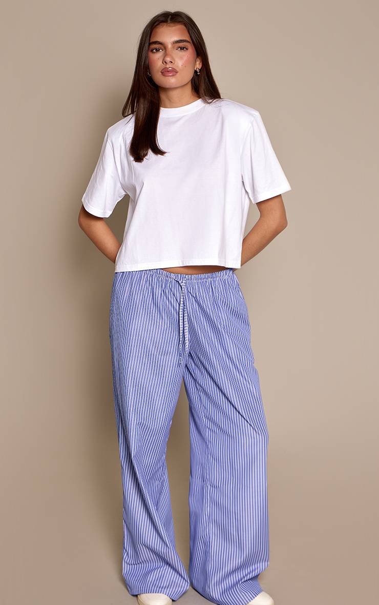 Bleu Pantalon Large À Cordon Avec Imprimé Rayé