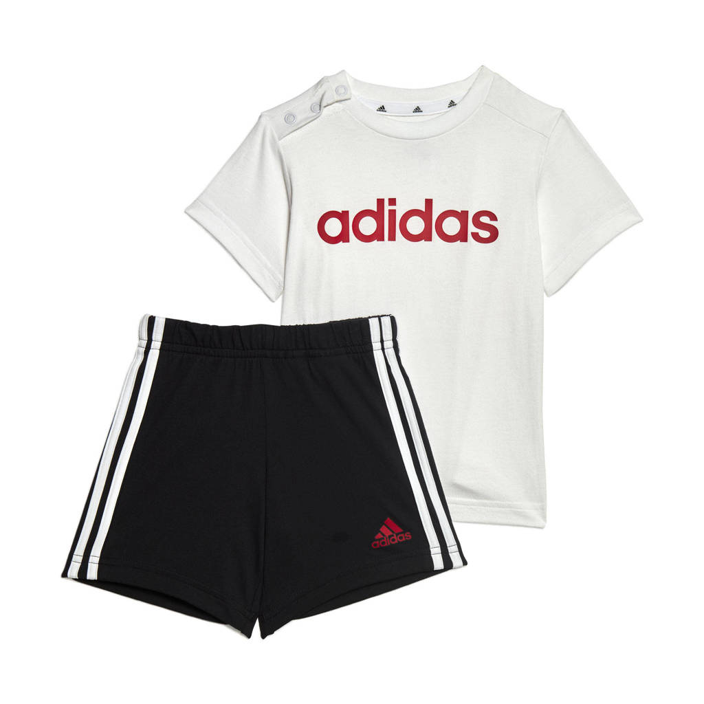 adidas T-shirt + short wit/zwart/rood
