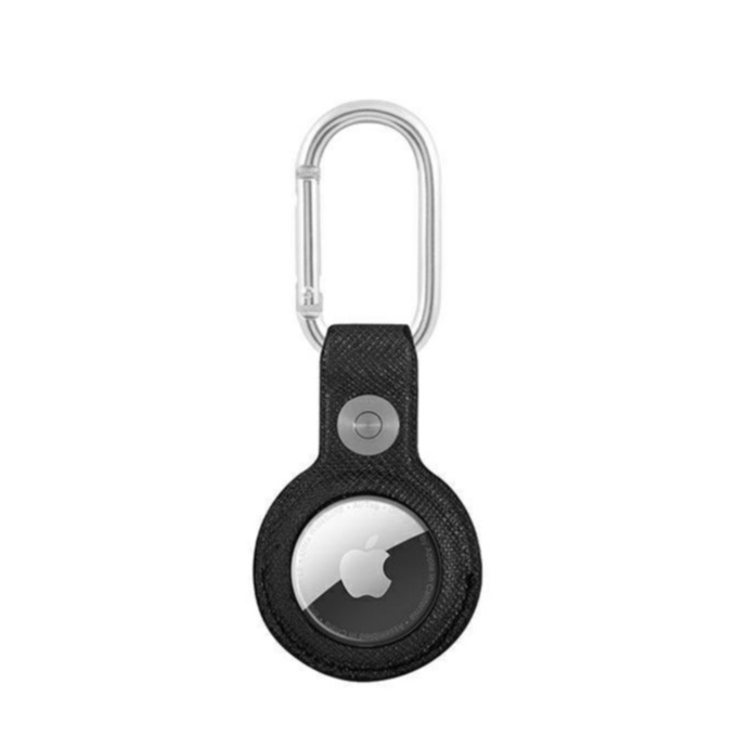 Apple AirTag Saffiano Anhänger Leder Hülle Script Logo Dog Clip   Karabinerhaken (GUATPSASRSK) - Schwarz