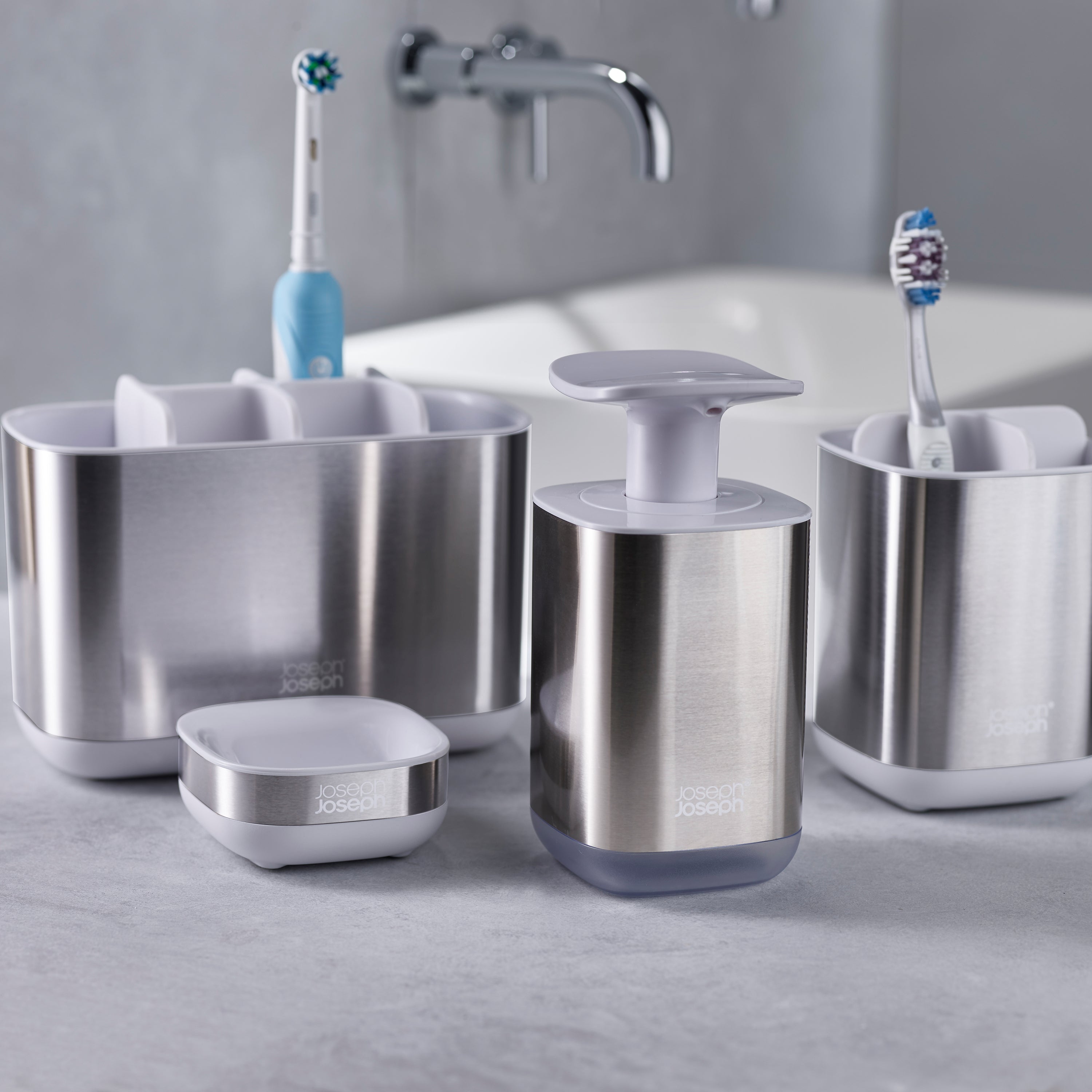 Joseph Joseph Easy-Store Tandenborstelhouder Groot Staal - Zilver / Wit
