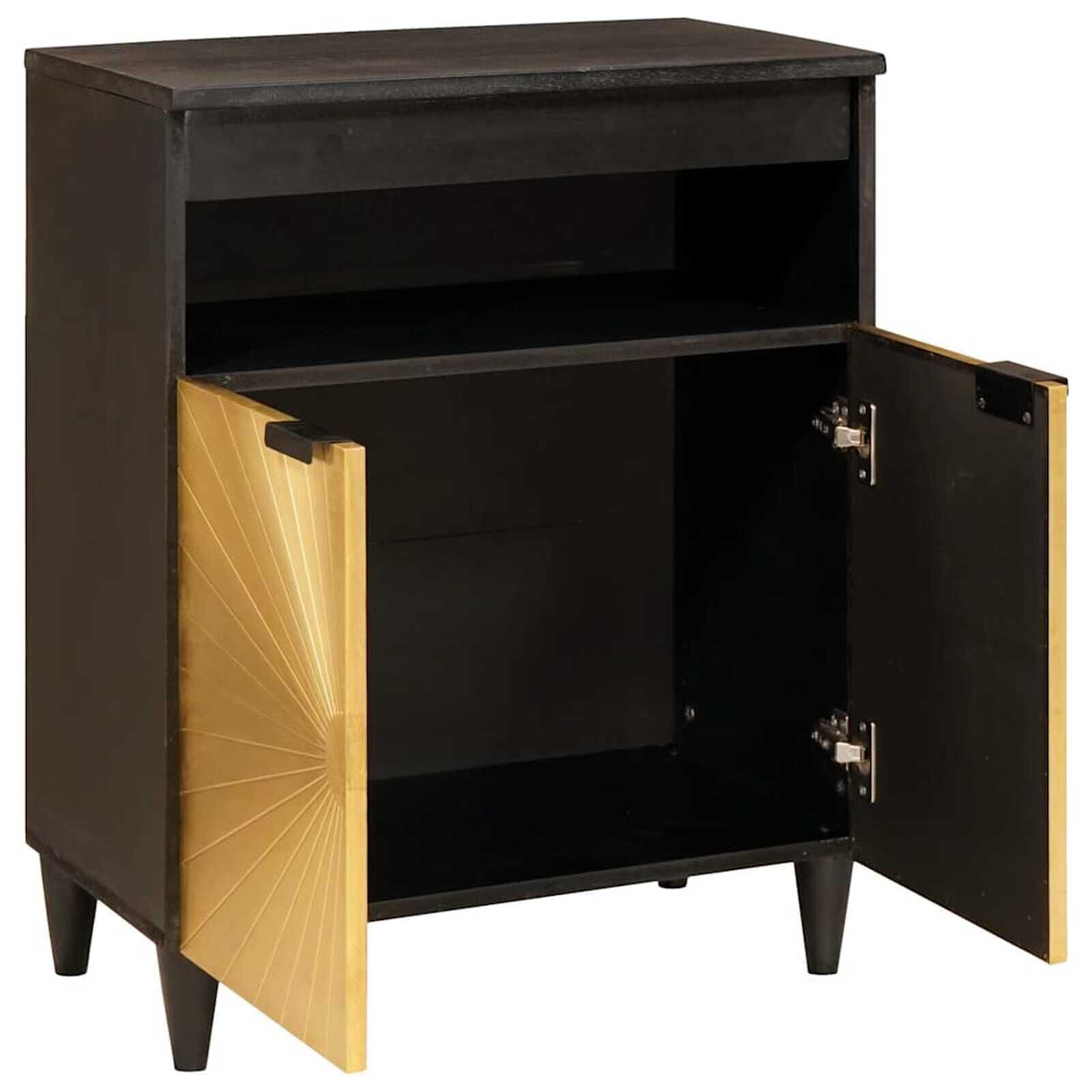 vidaXL Dressoir met plank zwart en goud 60 x 33 x 75 cm massief mangohout