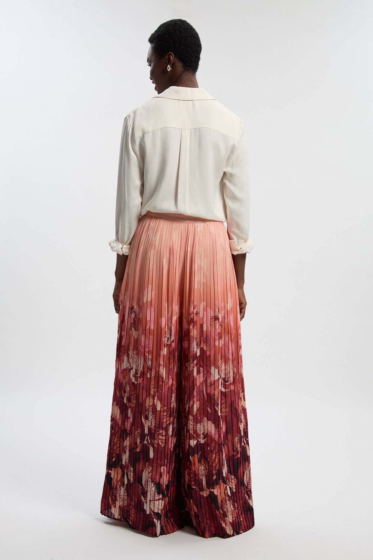 KarenMillen Pantalon Large à Plis et Motif Floral Tissé