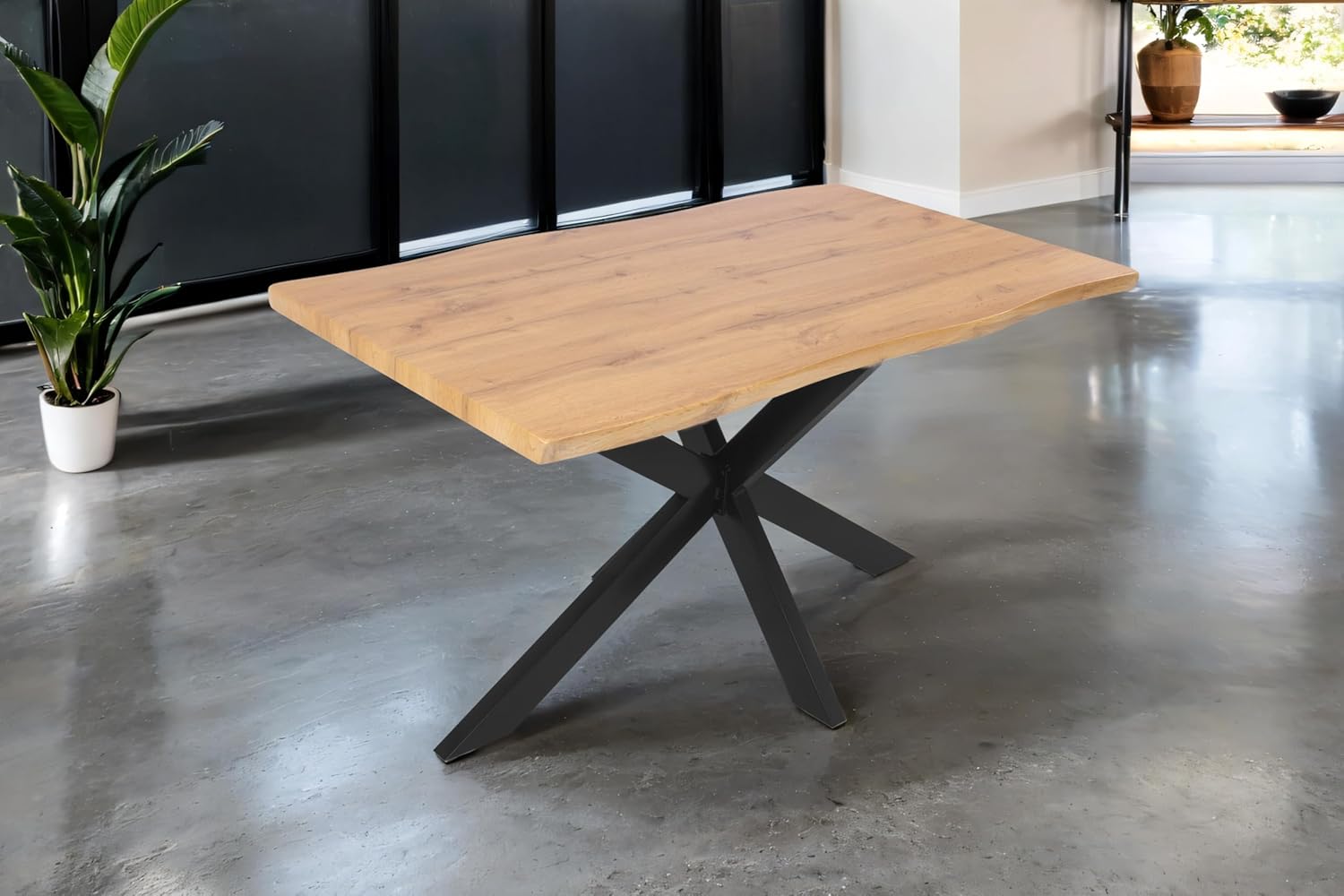 SAM Esstisch Josy | 140 x 80 cm | Holz Wildeiche-Optik | Spider-Gestell Metall schwarz | 40 mm Tischplatte mit Baumkante | Tisch für Esszimmer & Küche