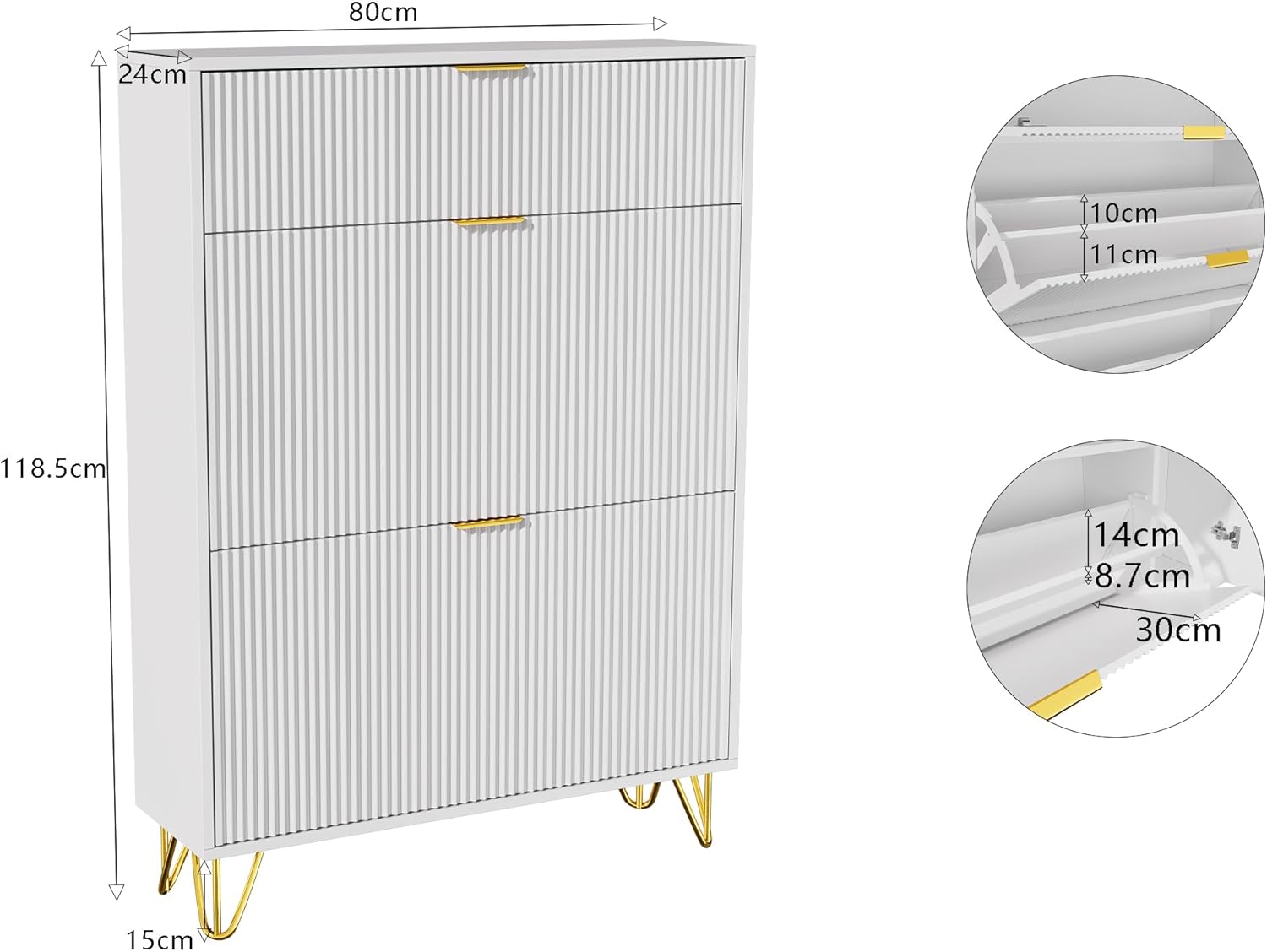 Generisch Schuhschrank mit 3 Klappen, Schuhregal, Shoe Cabinet weiß, schuhkipper schmal mit 6 Fächern, schuhschränke für Flur oder Eingangsbereich, platzsparend, 80 x 24 x 120 cm(3 Klappen)