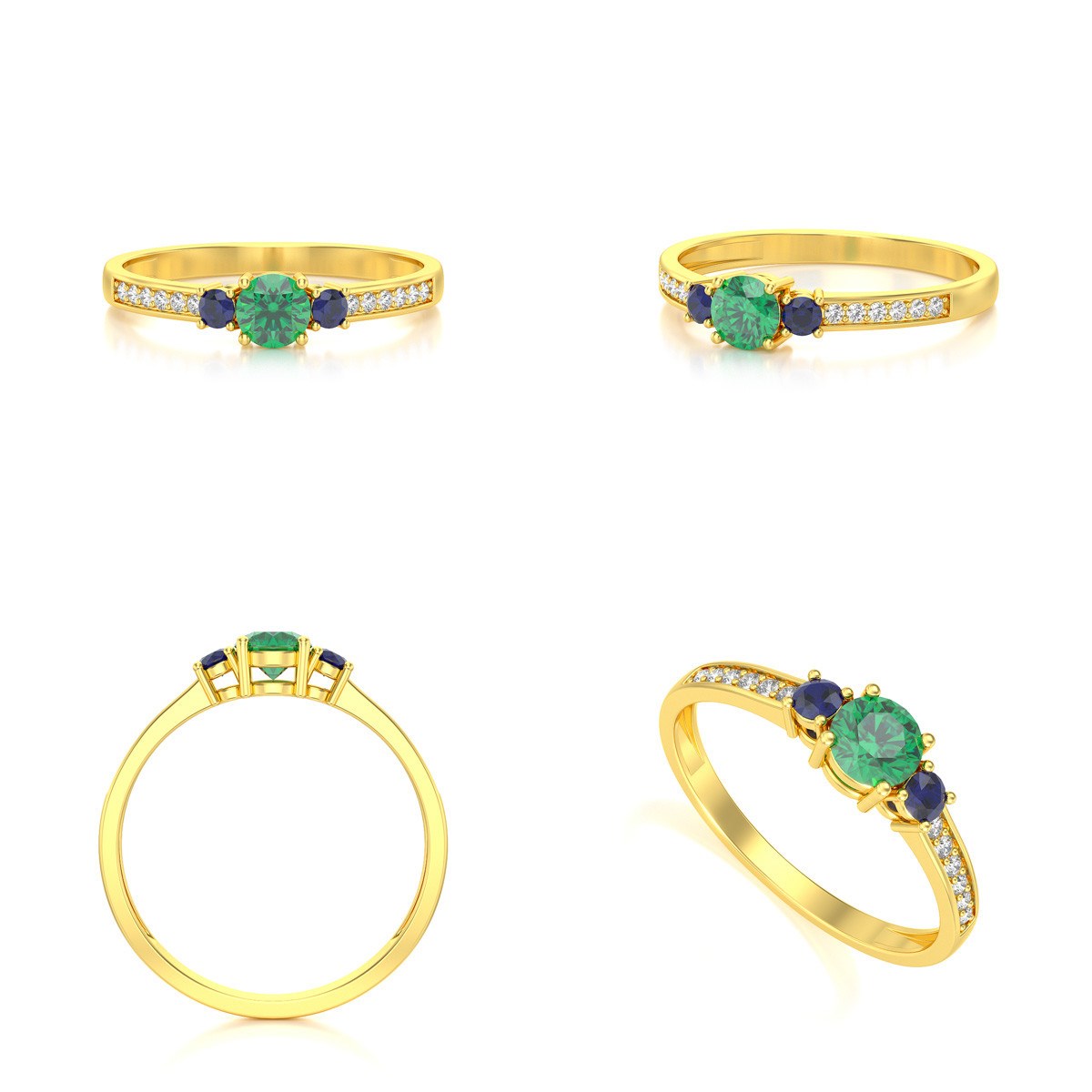 Bague ADEN Or 585 Jaune Emeraude Saphir et diamants 1.65grs