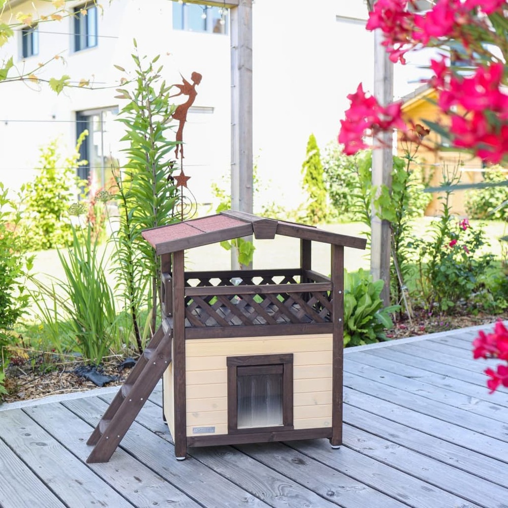 Maison à chat chauffée 4-saisons deluxe 88x57x77 cm marron foncé