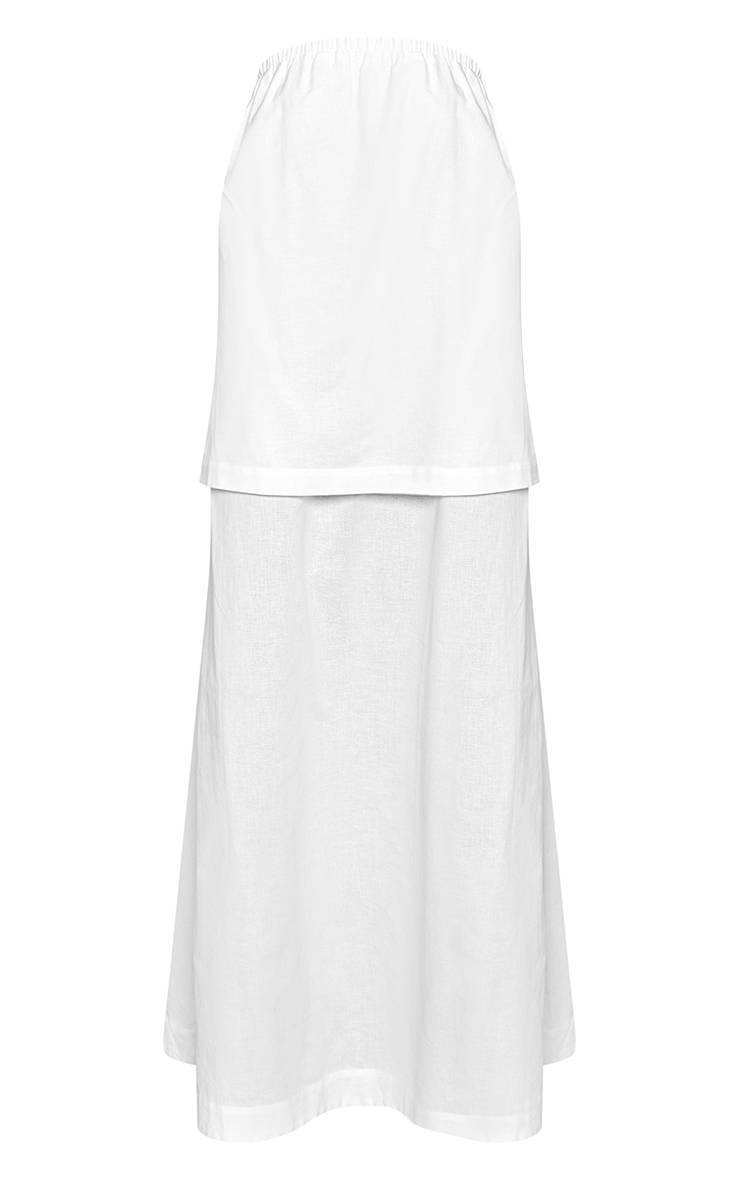 Blanc Robe Maxi Bandeau À Volants Effet Lin