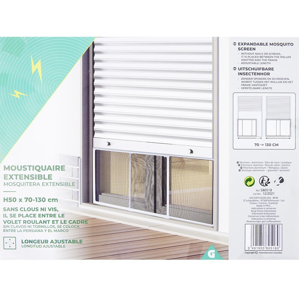 Moustiquaire de fenêtre en aluminium extensible L70/130xH50cm
