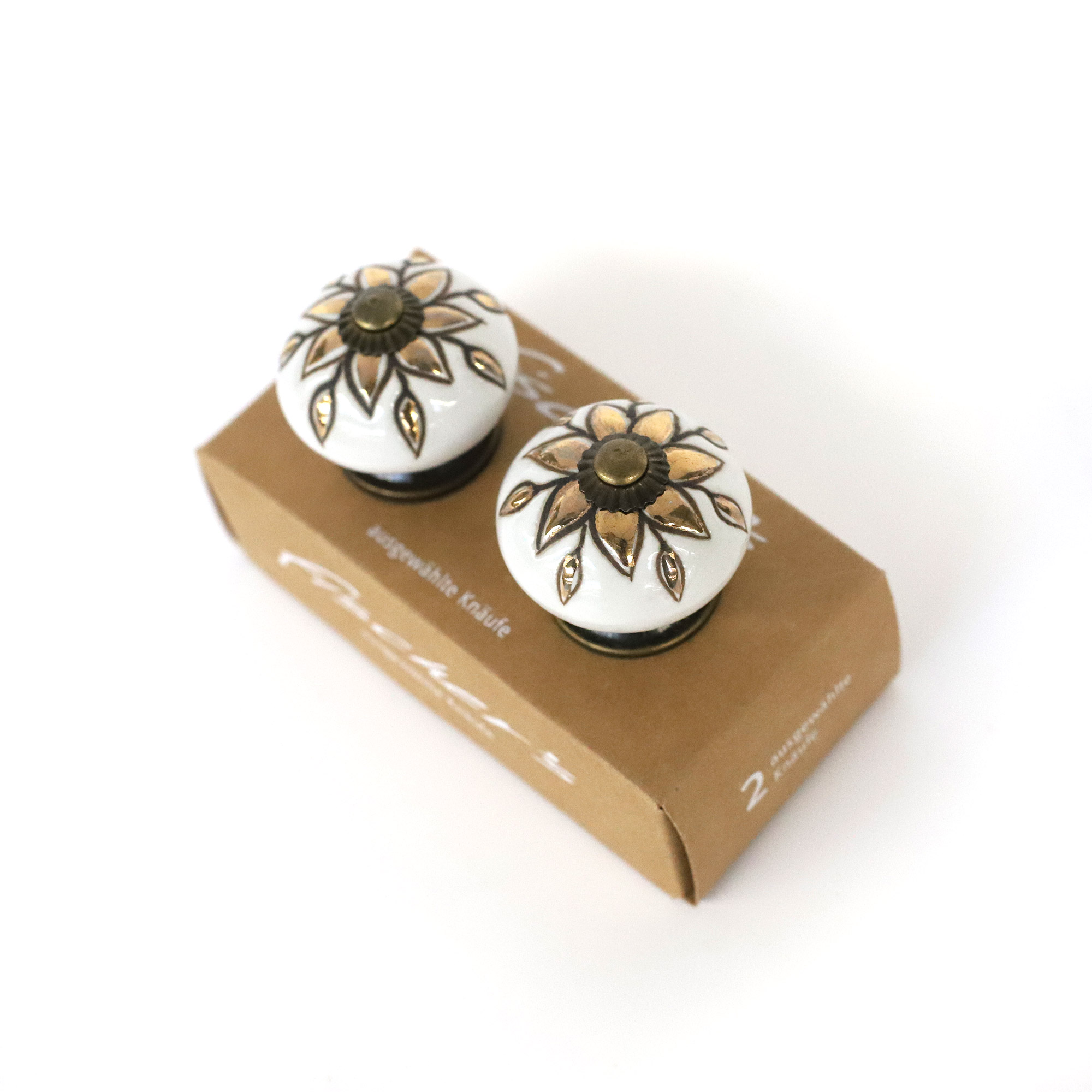 Keramik-Knauf-Duo 'Blume', weiß, gold, Ø 4 cm günstig bestellen