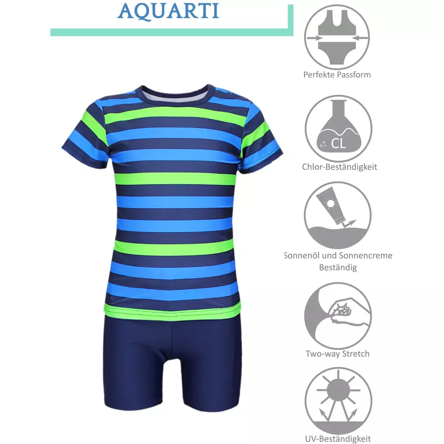 Aquarti Baby Jungen Bade-Set Zweiteiliger Badeanzug T-Shirt Hose grünblau