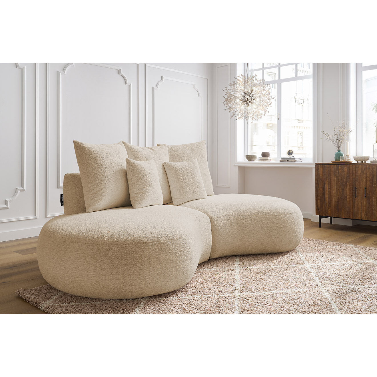 Bobochic Canapé droit fixe 3 places saint-germain tissu bouclette beige - 260x145x92 cm