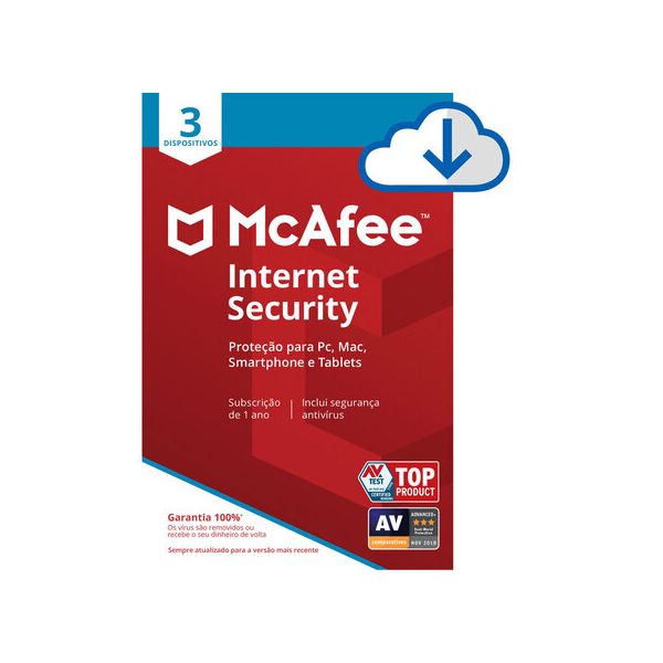 Mcafee Software Internet Security (3 Dispositivos 1 Ano PC, Mac, Smartphone e Tablets Formato Digital)