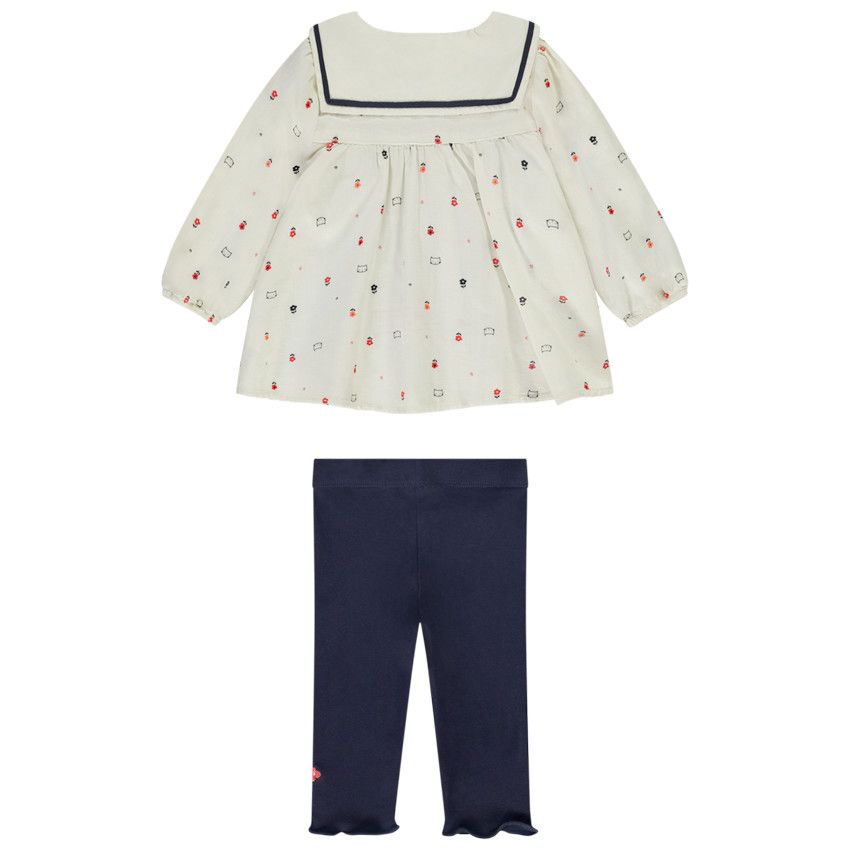 Ensemble avec tunique longue à col marin pour bébé fille - Ecru