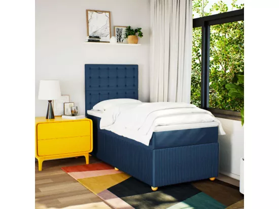 Sommier à lattes de lit avec matelas Bleu 90x190 cm Tissu