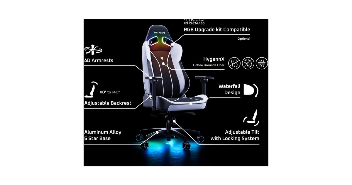 VertagearSL5800 gamestoel  (Zwart/wit, ContourMax Lumbar, VertaAir, Hygennx)