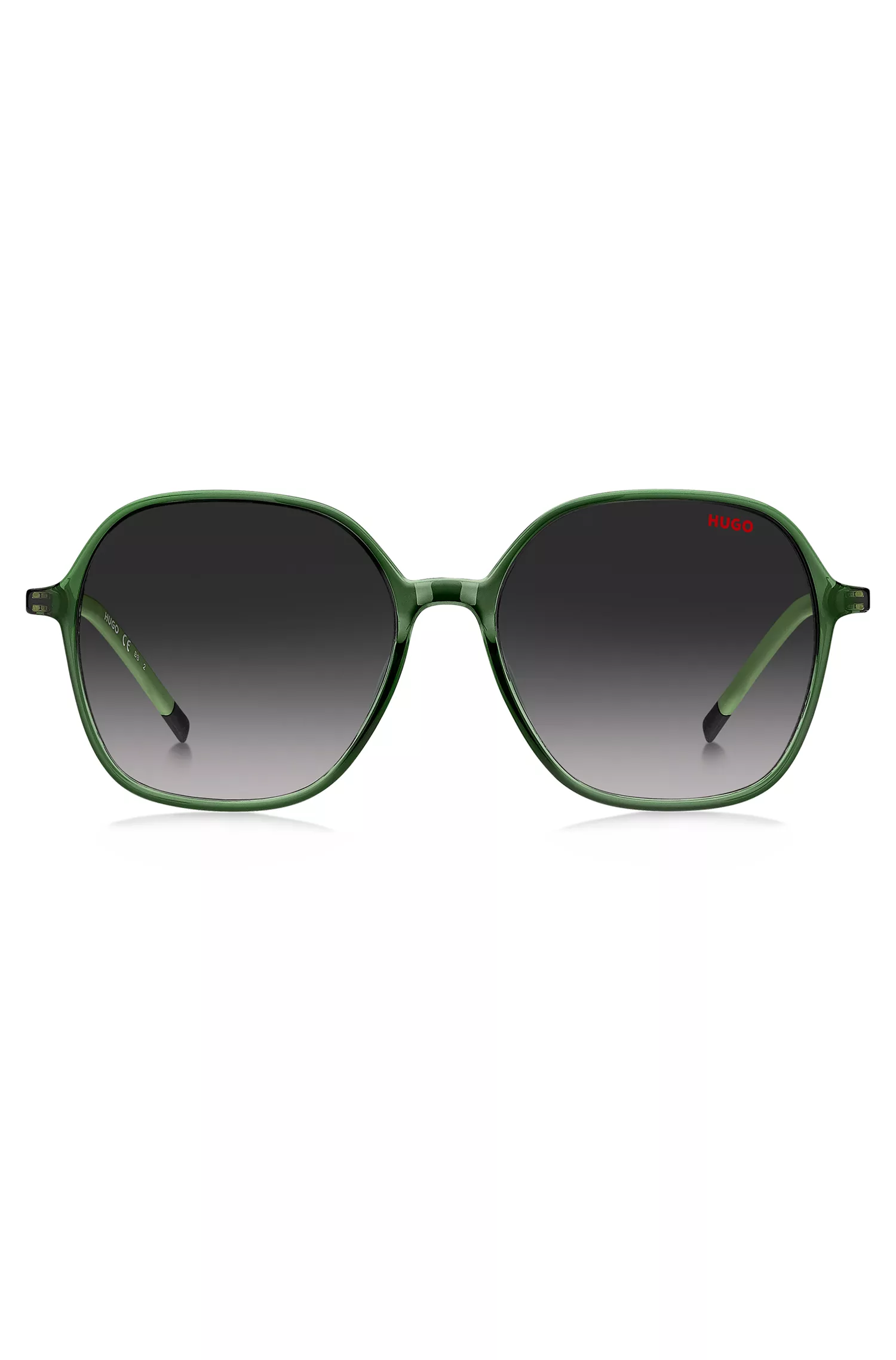 Óculos de sol HUGO vermelho-verde com hastes de aço inoxidável.