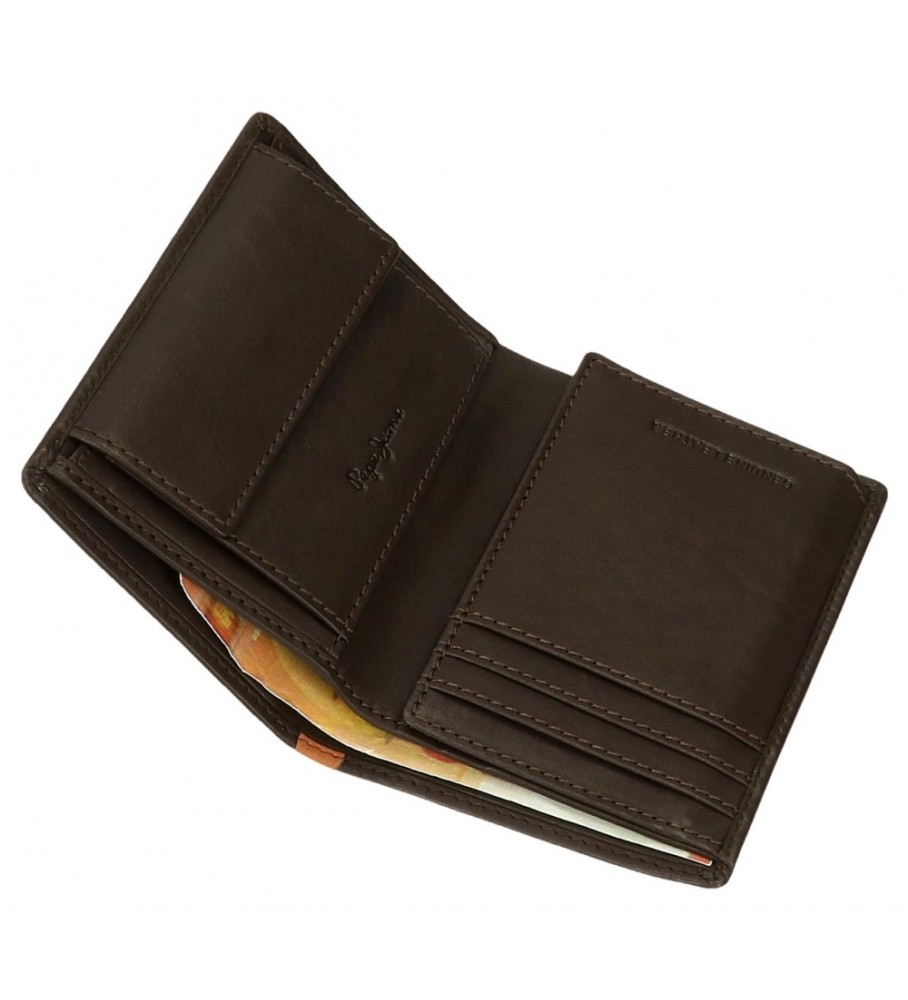 Carteira vertical Pepe Jeans Marshal em couro com porta-moedas, marrom