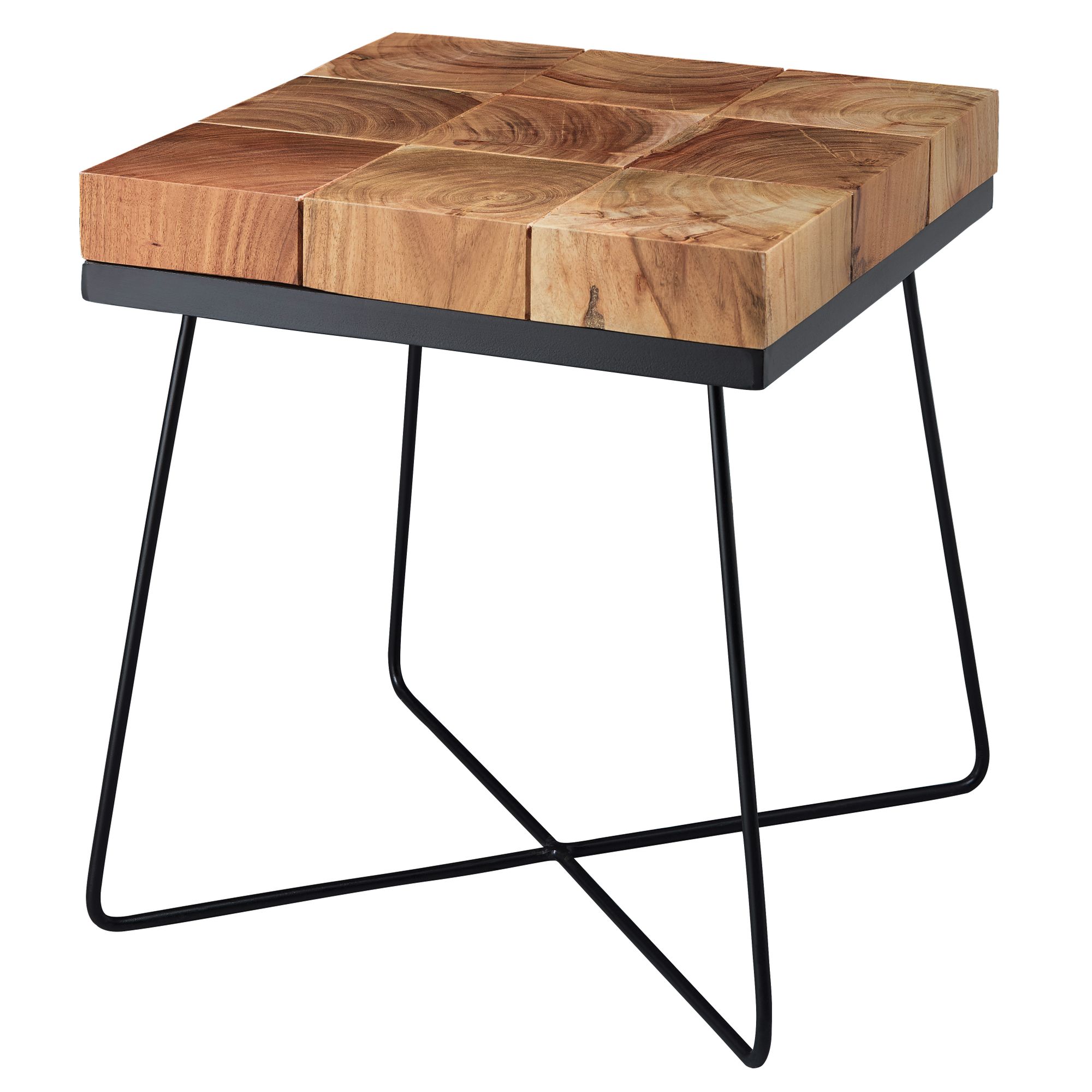 KADIMA DESIGN Quadratischer Beistelltisch Akazie, Industrial-Style, Massivholz, Metallgestell.