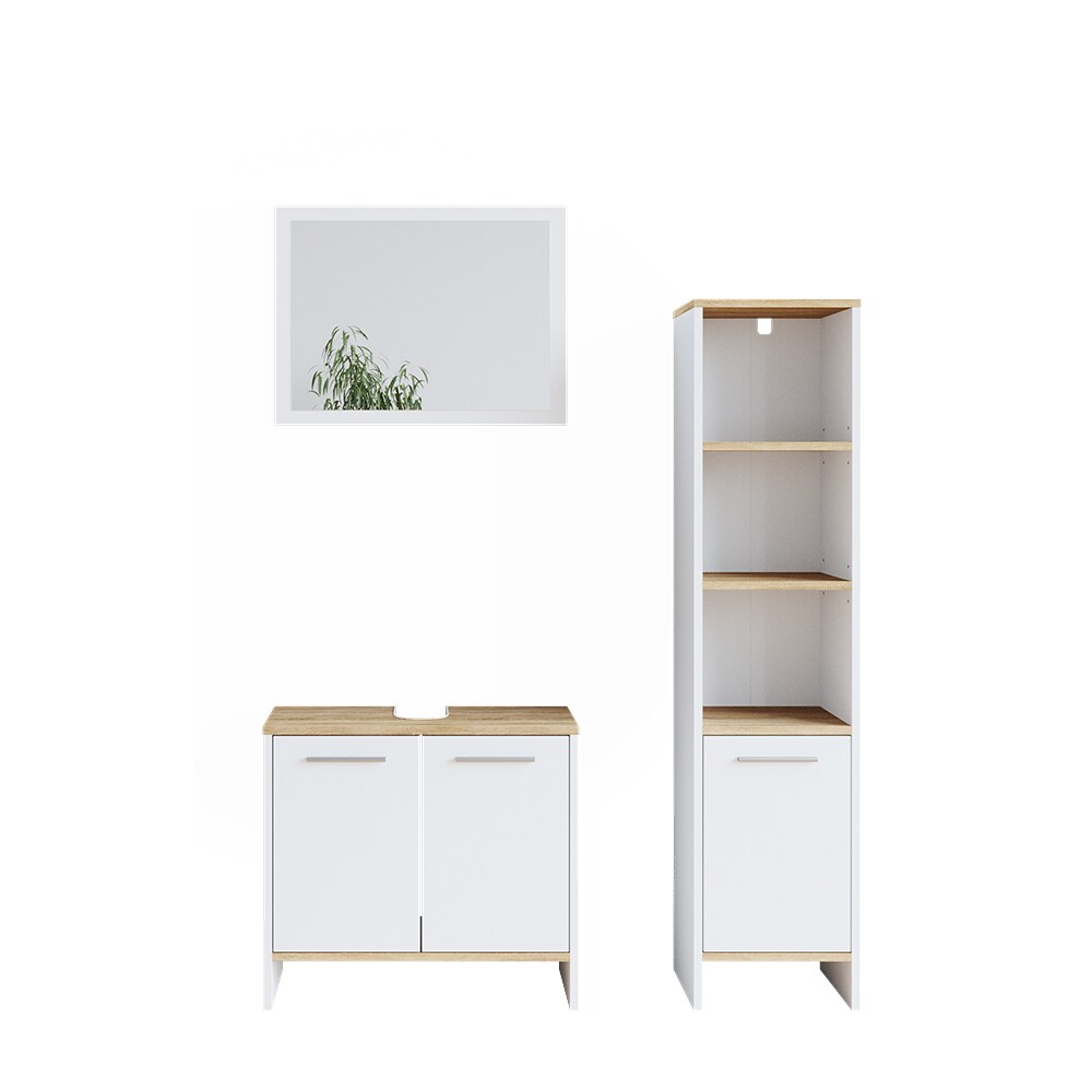 Vicco Badmöbelset Waschtischunterschrank Badspiegel Hochschrank Elvio Weiß Sonoma Badmöbel