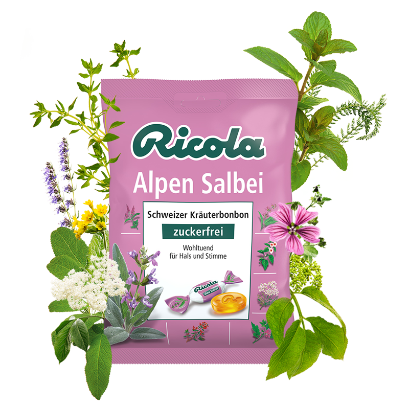 Ricola Alpen Salbei Bonbon Zuckerfrei, 75g Beutel MHD:30.4.25