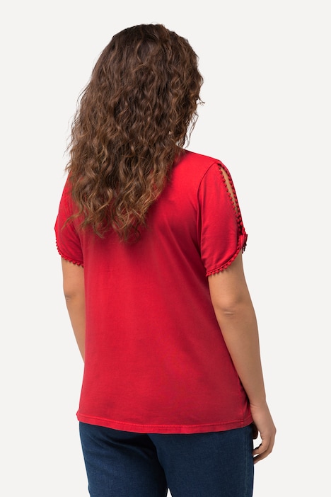 T-Shirt, Zierborte, Calssic, V-Ausschnitt, Halbarm