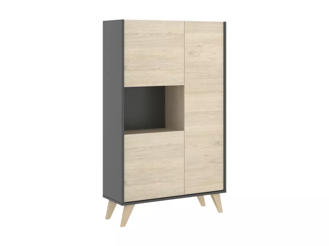 Buffet Damraba, Buffet de salon haut, Buffet de salon moderne avec 3 portes, 81x43h135 cm, Chêne et Anthracite