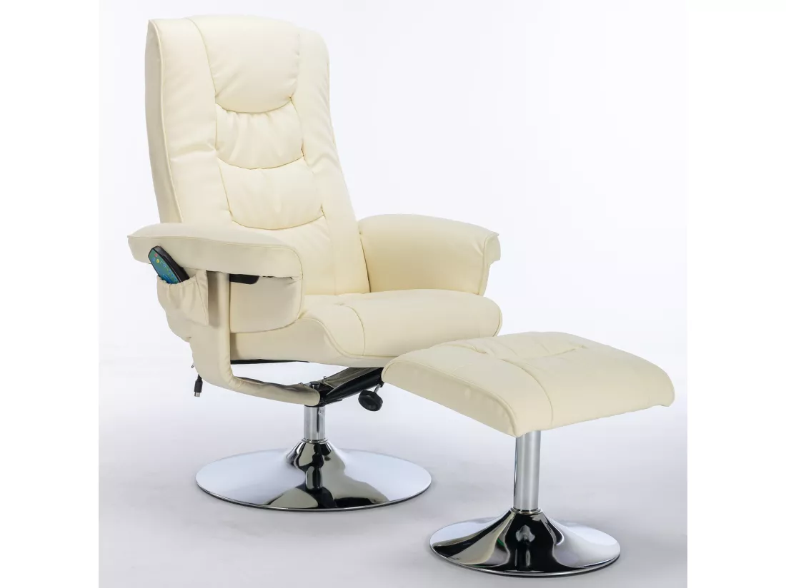 Fauteuil de massage en cuir pu avec repose-pieds, beige,d79 cm×h106cm