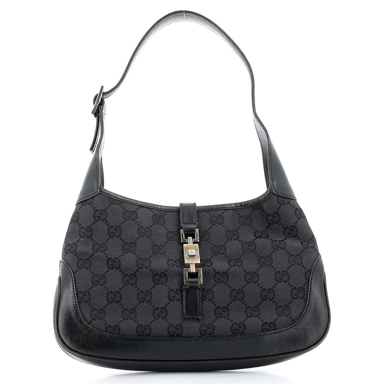 Gucci Sac porté épaule Jackie en Toile Monogramme noir - Très bon état - L.32 cm