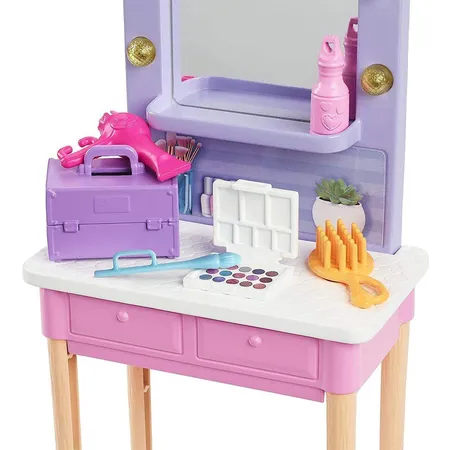 Barbie „Bühne frei für große Träume“ Malibu Schminktisch Spielset mit Puppe