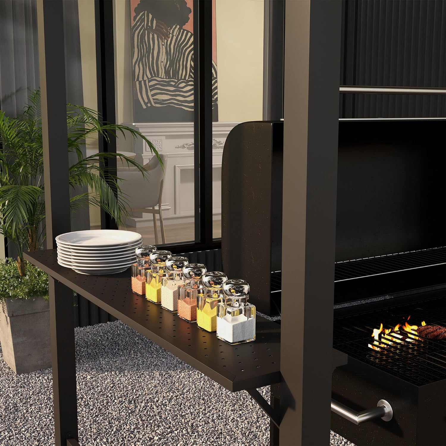 Outsunny Grillpavillon 233 x 110 x 235 cm Winddicht Gartenpavillon mit Doppeldach,Regalen, Gartenlauben mit UV-Schutz, BBQ Pavillon aus Stahl, Gartenzelt Grillzelt für Party BBQ, Dunkelgrau
