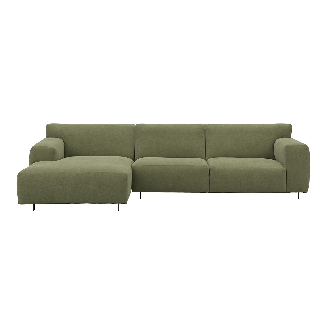 Vesta 2,5-seter med sjeselong venstre I Tekstil Velvety Green, standardsøm, sort metallben 10 cm, Comfort CM