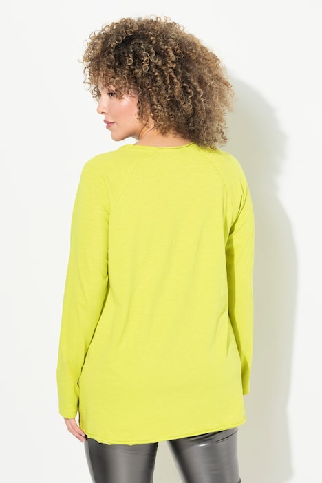 Shirt, Flockdruck, A-Linie, Rundhals, Langarm, offenkantig