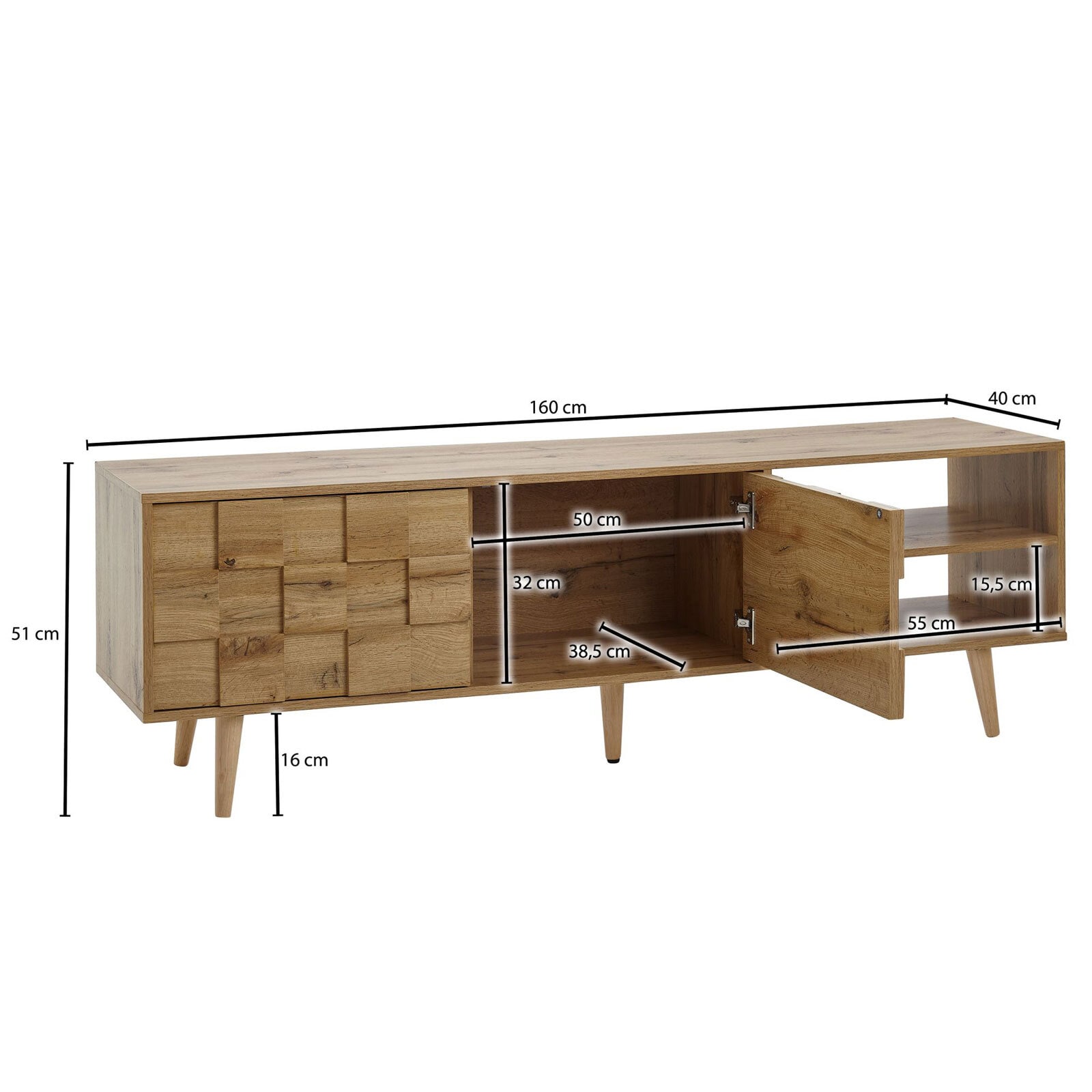 Lowboard 160 x 51 cm Eiche-Dekor