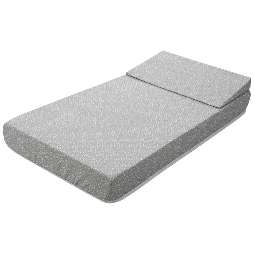 Matelas 60X120CM + plan incliné - Gris imprimé triangles - Ecru