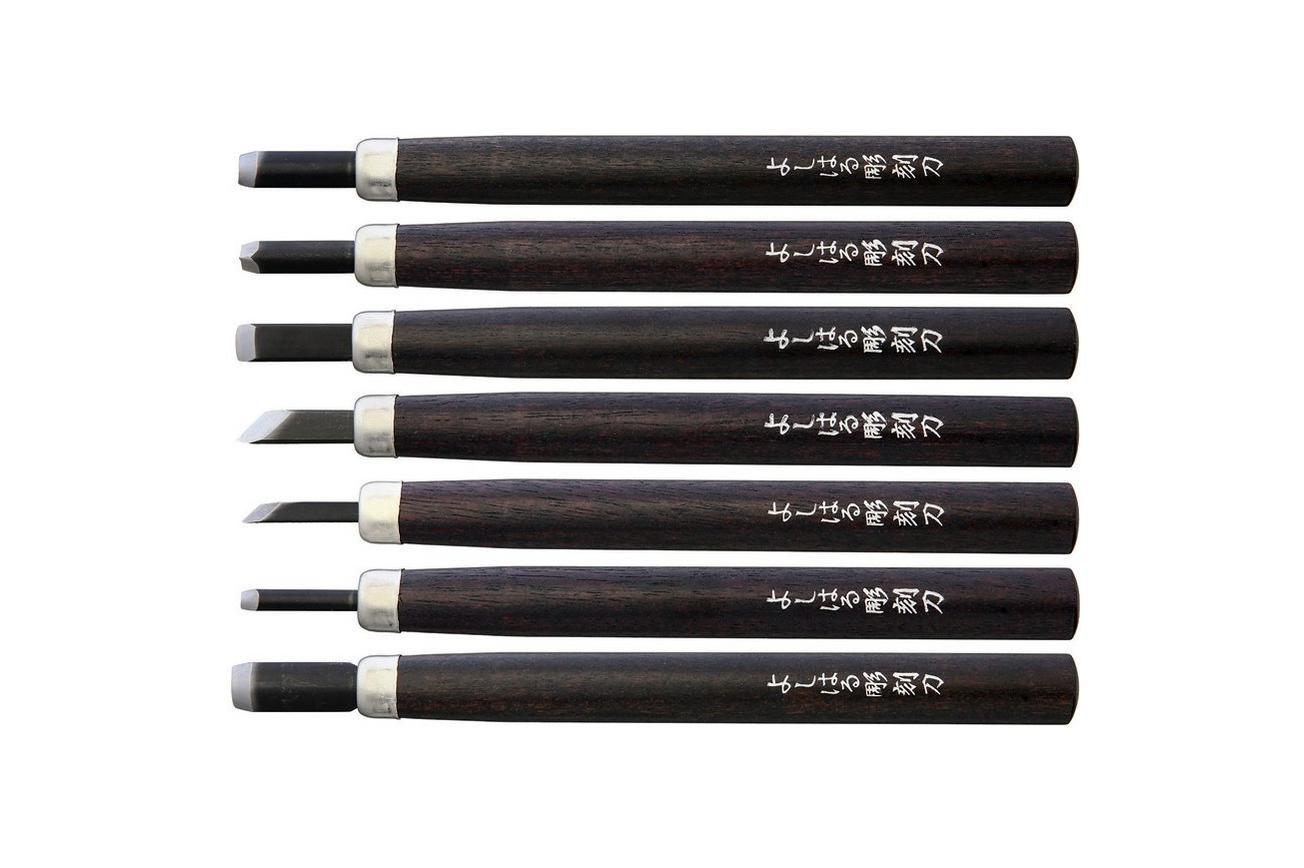 Yoshiharu H-7 Japanse houtsnijmessen, set van 7
