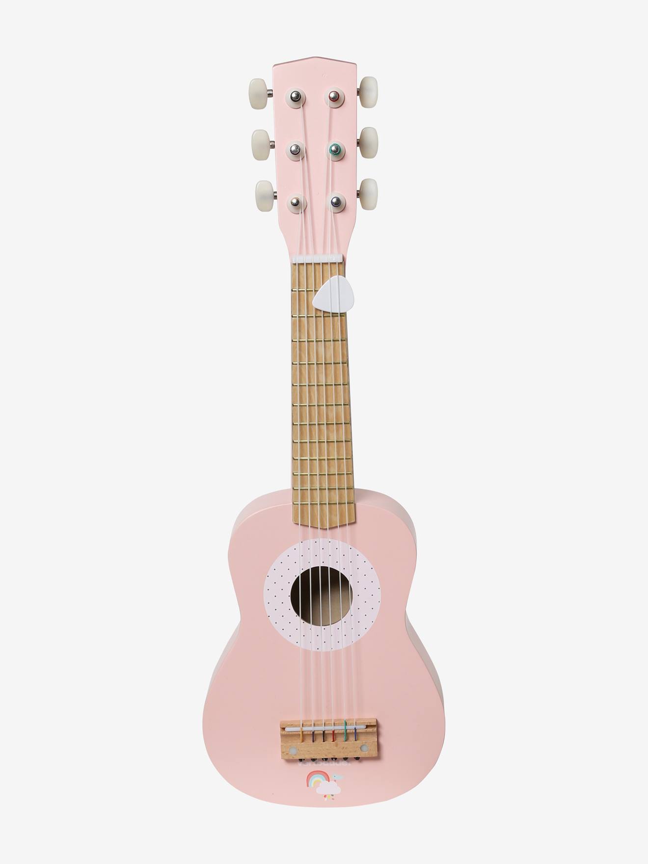 Guitarra de madeira lisa rosa médio com certificação FSC® e motivos.