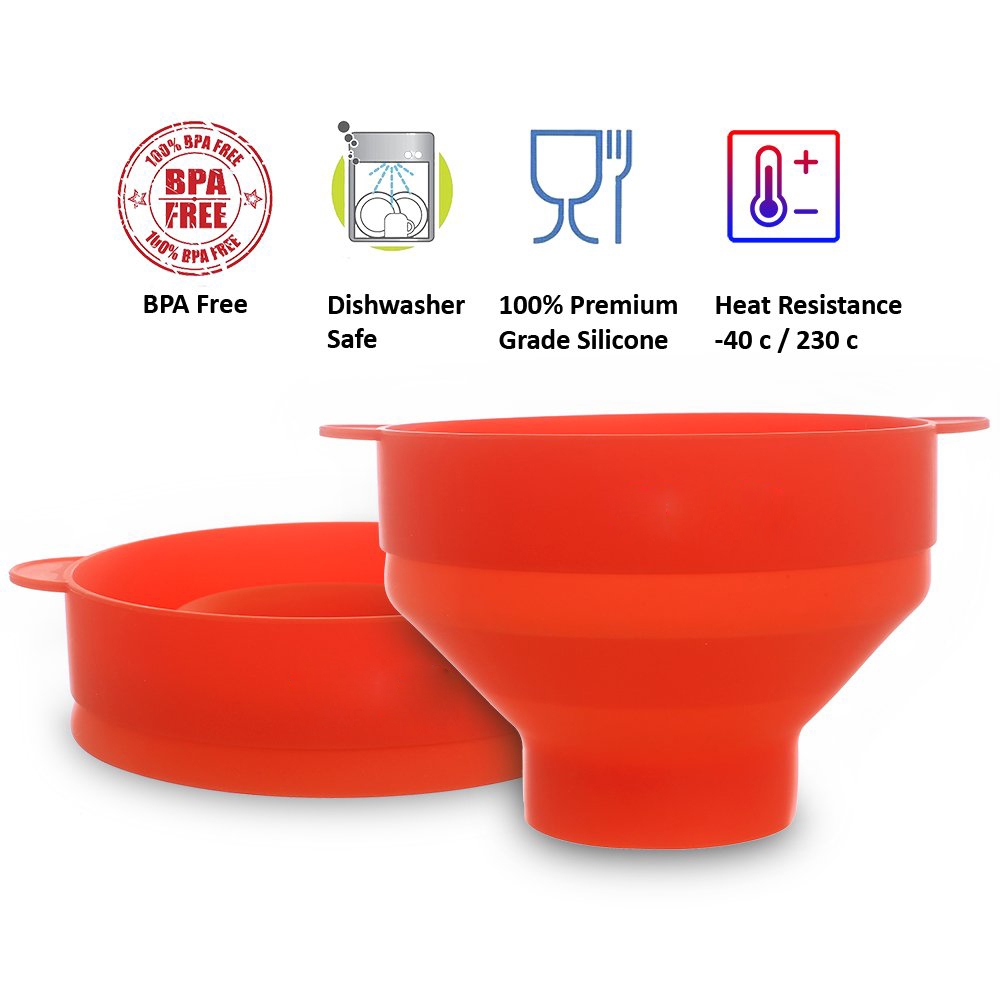 (20cm) Faltbare Silikon Mikrowellen Popcorn Schüssel mit Deckel - Rot
