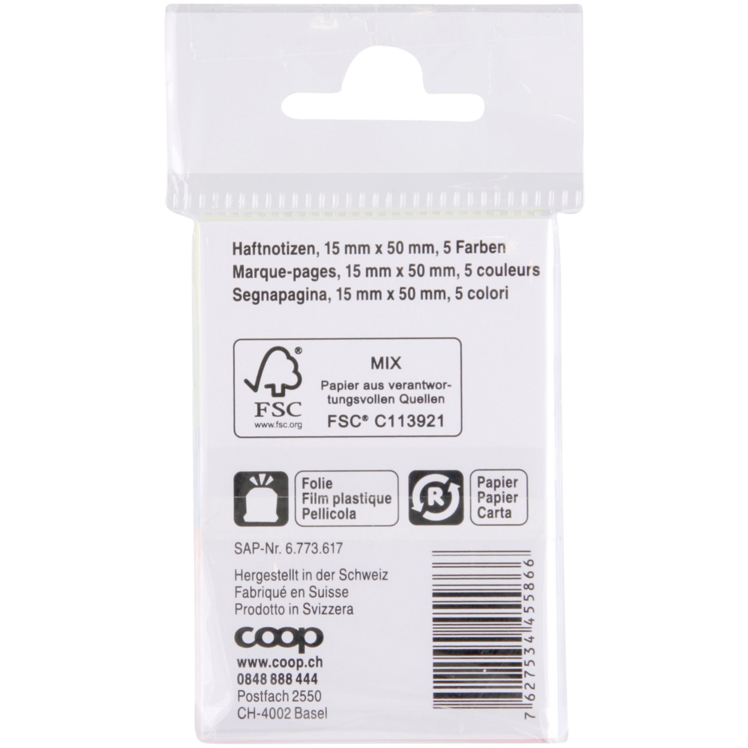 Haftnotizen farbig 5x100 Blatt