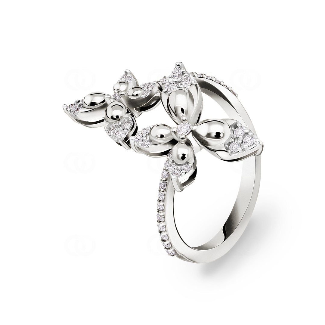 Ring 750/18 K Weissgold Schmetterlinge mit Diamanten 0.26 ct H/si
