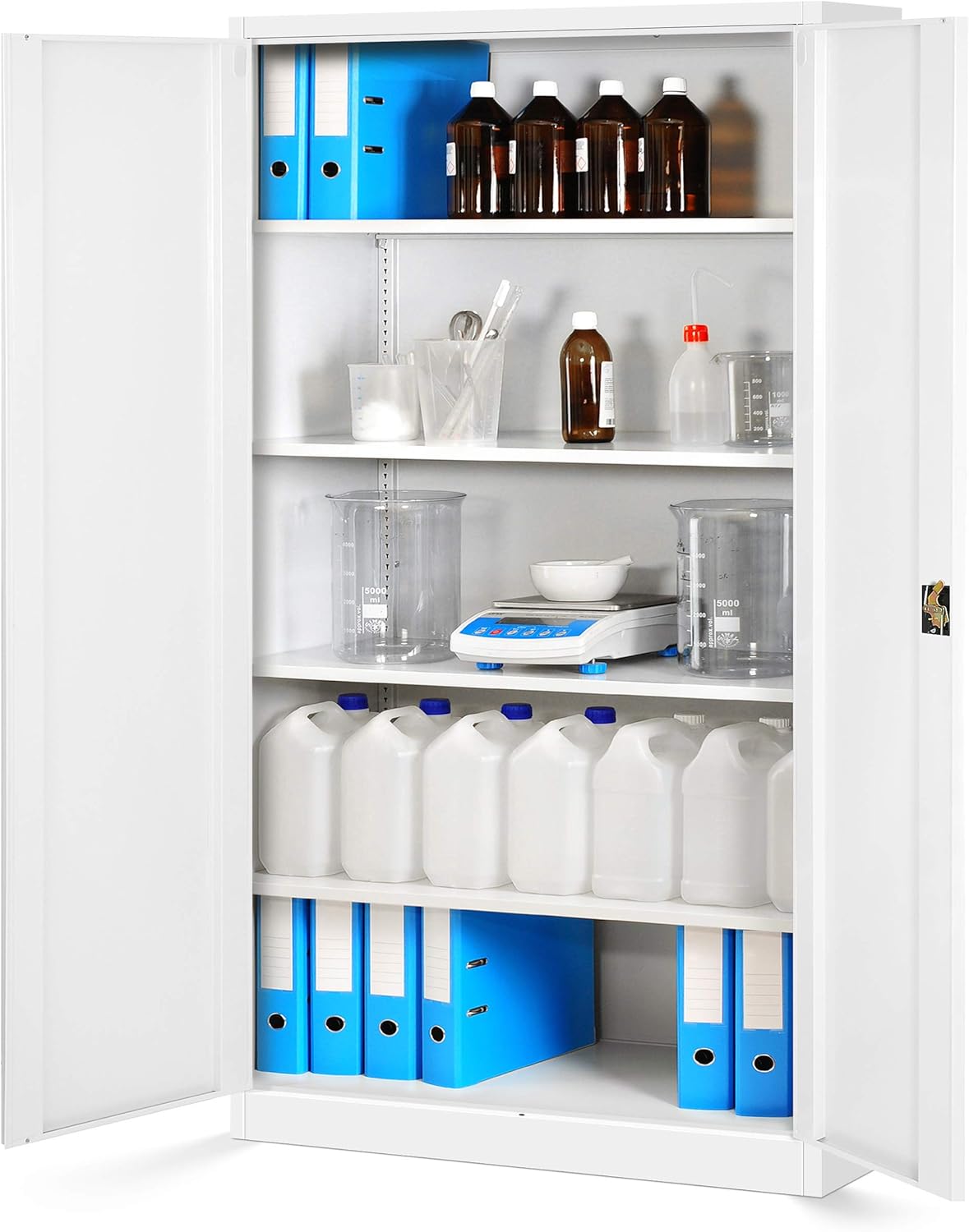 Jan Nowak 2er Set Aktenschrank XXL C001II Büroschrank Metallschrank Flügeltüren Stahlblech Pulverbeschichtung 185 cm x 115 cm x 40 cm (weiß/weiß)