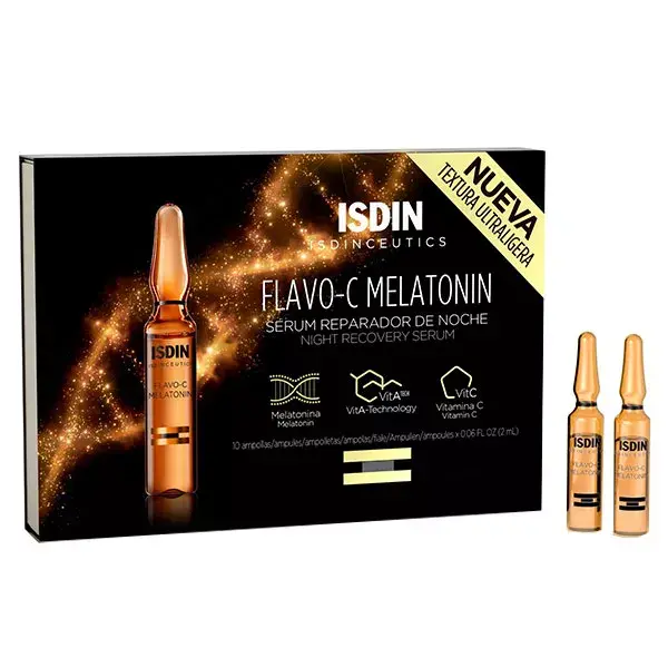 ISDIN Isdinceutics Flavo-C Sérum Facial Noturno com Melatonina, Vitamina C Antioxidante e Reparadora, 10 x 2ml
