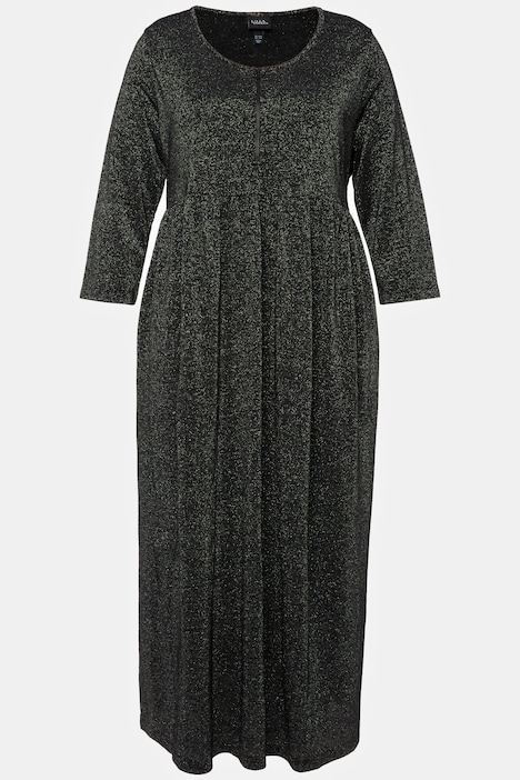 Jersey-Midikleid, Metallic-Effekt, Rundhals, Halbarm