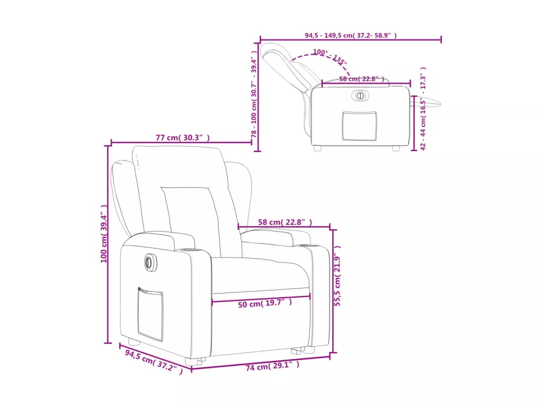 Fauteuil inclinable électrique crème tissu